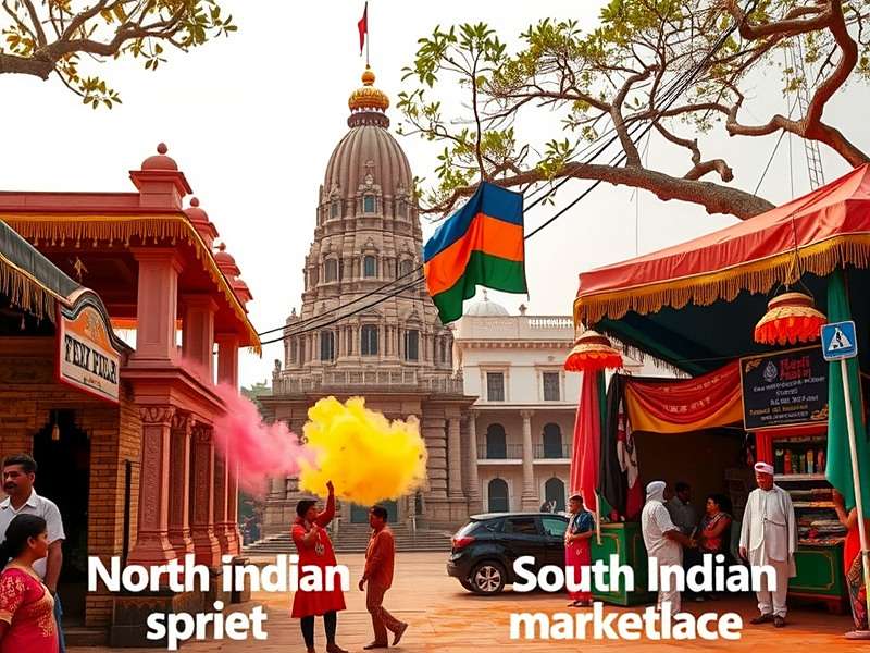 Comparison of regional levels in Holi Celebration Sprint showing North Indian temple street and South Indian marketplace
