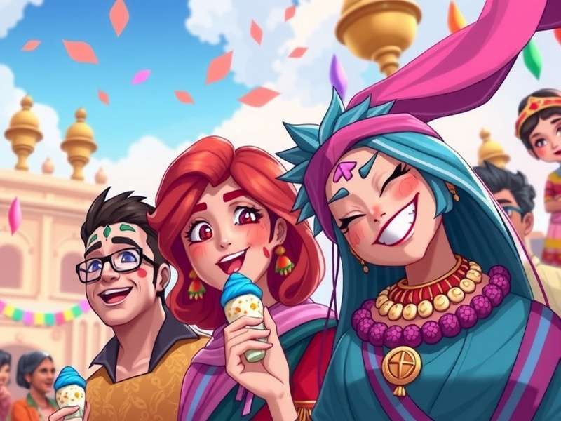 Holi Celebration Sprint fan art showing characters celebrating Holi with traditional Indian sweets and colors